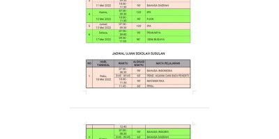 JADWAL UJIAN SEKOLAH UTAMA DAN SUSULAN UPT SMPN 1 SANANKULON TAHUN PELAJARAN 2021/2022