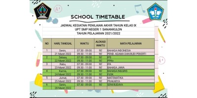 JADWAL PENILAIAN AKHIR TAHUN KELAS 9 TAHUN AJARAN 2021/2022