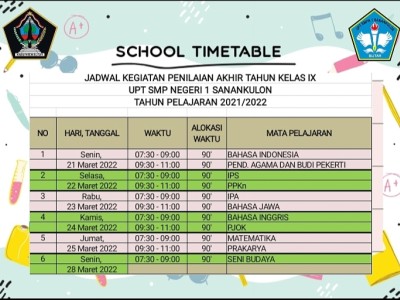 JADWAL PENILAIAN AKHIR TAHUN KELAS 9 TAHUN AJARAN 2021/2022